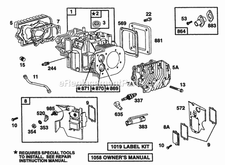 CylinderCylinder Heads Diagram and Parts List for 40A777-1221-01  Briggs and Stratton Engine